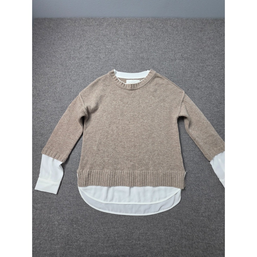 Brochu Walker Layered Look Wool Cashmere Sweater Womens XS Beige White Pullover